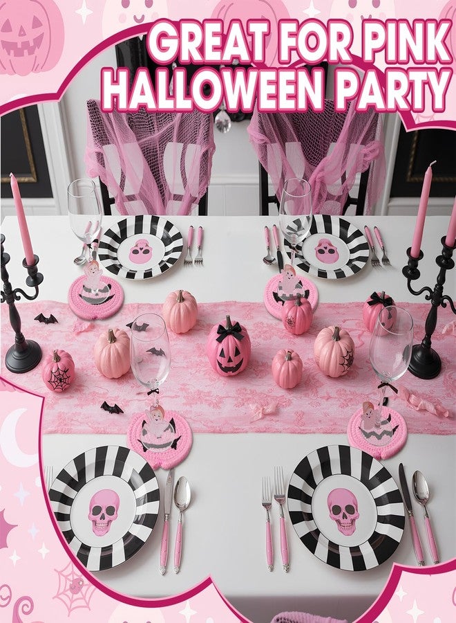 LemonRoad 4 Pcs Halloween Pumpkin Coaster Pink Black Pumpkin Cotton Coasters 4.7 Inch Absorbent Cup Mat Pad Cup Place Mats for Drinks Beverage Home Office Halloween Party Decor Gifts - Image 5